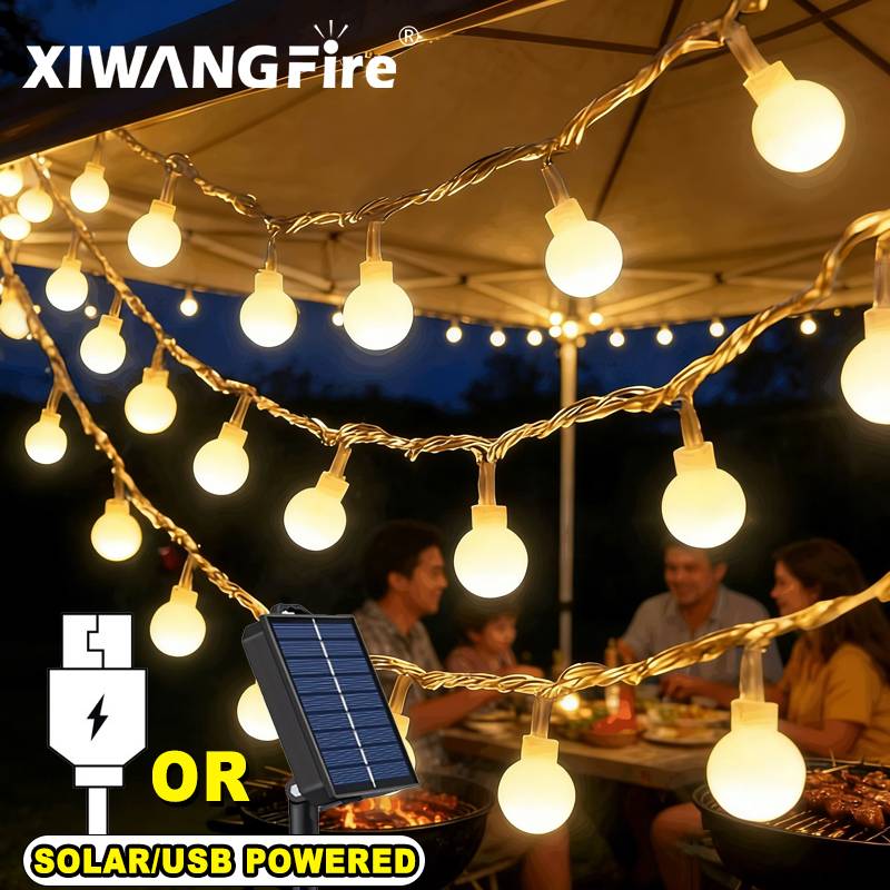 Outdoor Camping Tent Waterproof - 3-10M ソーラー/USB/バッテリー式ストリングライト、フェアリーグローブボールLED、防水屋外用、クリスマス、結婚式、庭、キャンプ、テントの装飾に