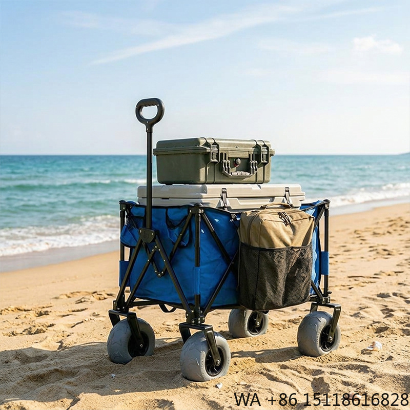 Outdoor Camping Furniture - 折りたたみ式メタルビーチワゴン、クイックリリーススイベルバルーンホイール、コンパクトで広々としたキャンプカート、簡単に分解可能