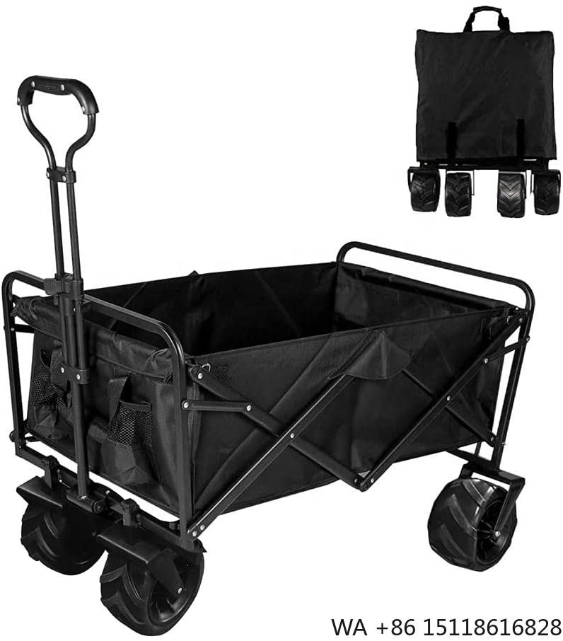 Outdoor Camping Furniture - 新型大容量大型ホイールブレーキ付きポータブルローリングヘビーデューティー折りたたみ式カートユーティリティ折りたたみキャンプワゴン