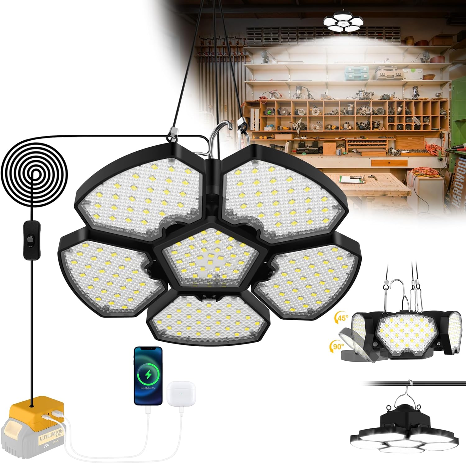 Outdoor Camping Jobs - 電池式小屋用ライト屋外キャンプ用LED作業灯DeWalt 6000K 20V対応現場ガレージ緊急投光器