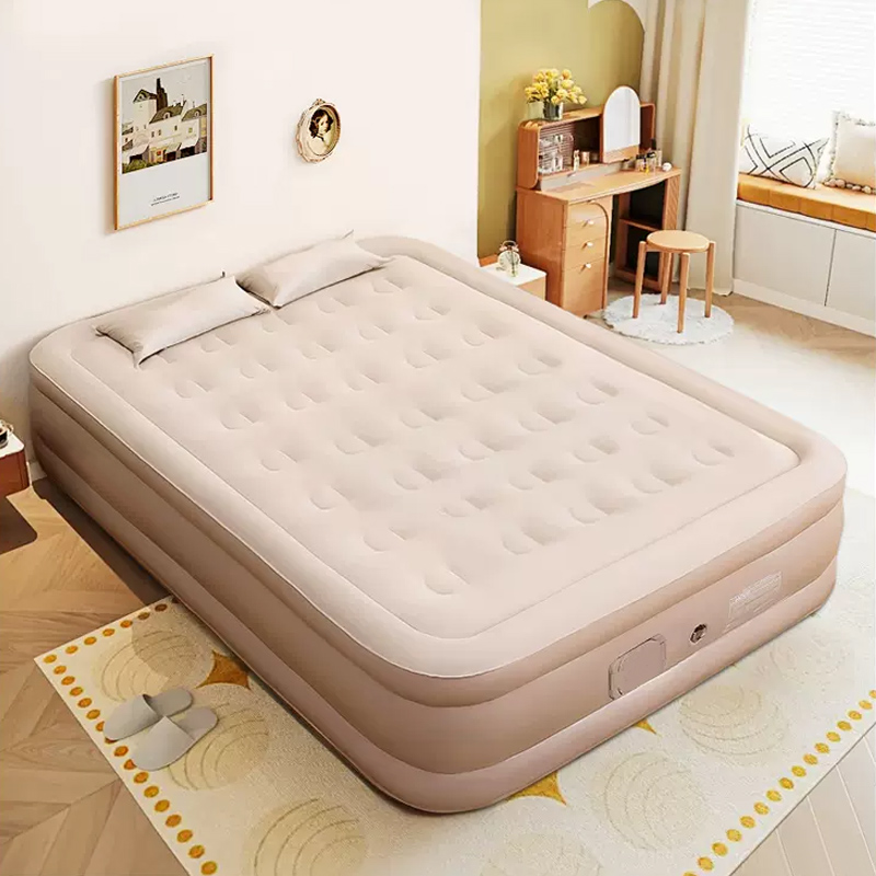 Outdoor Camping Mattress - ポンプ内蔵クイーンエアマットレス アップグレードされたブローアップマットレス 高級植毛トップエアベッド キャンプゲスト用インフレータブルマットレス