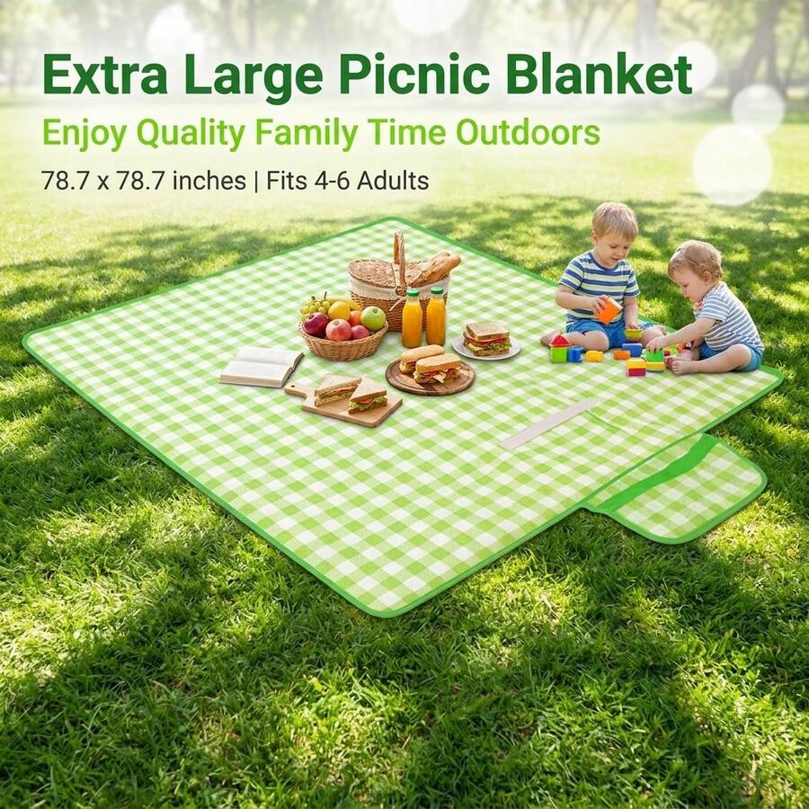 Outdoor Camping Mats Large - 防水折りたたみ式チェック柄ピクニックマット、特大ポータブル屋外芝生用ブランケット、キャンプ、ビーチ、旅行用