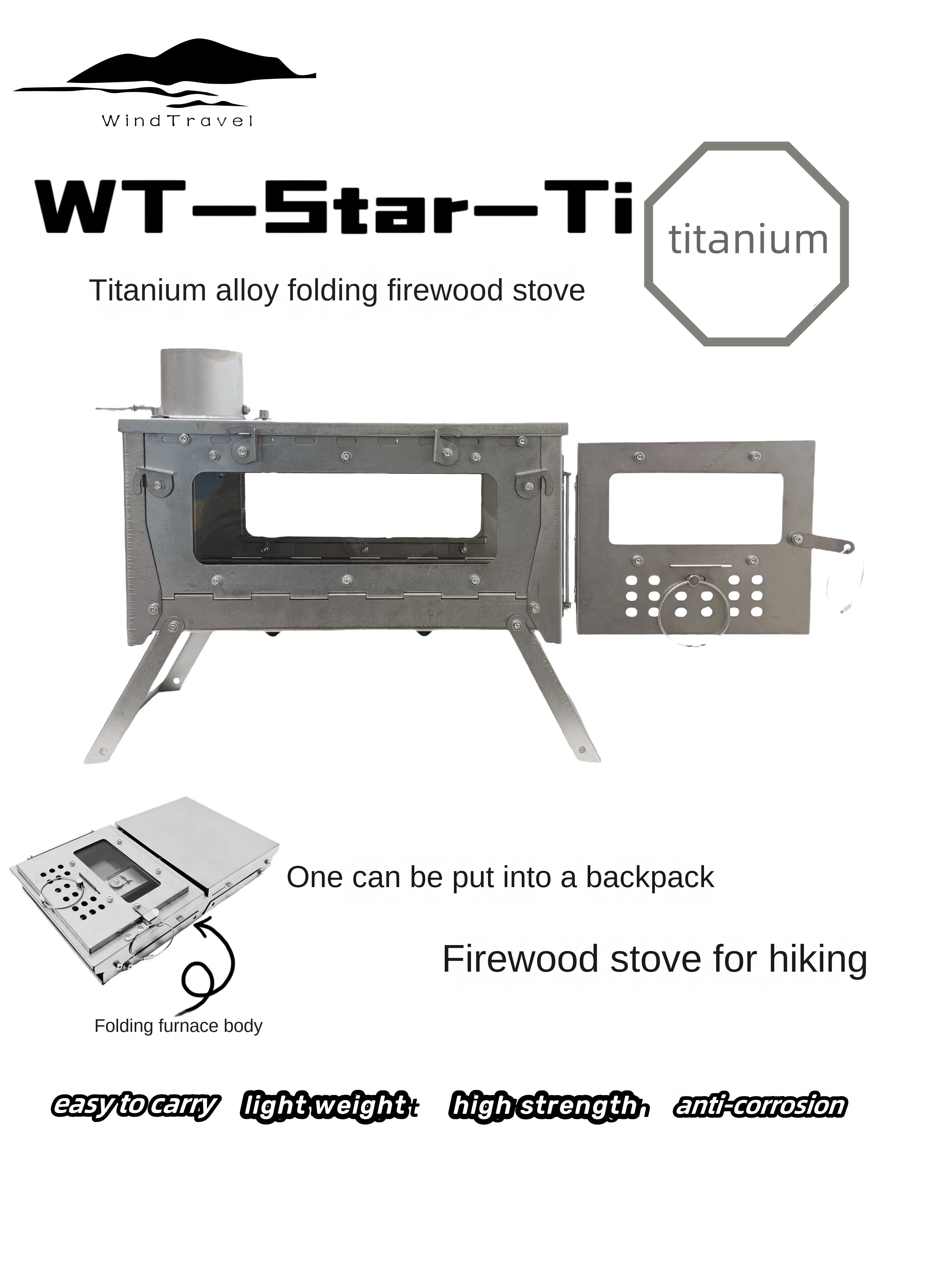 Outdoor Camping Outlet - Wt star-tiチタン合金折りたたみ薪ストーブ,ストーブ,暖房,ハイキング,キャンプ