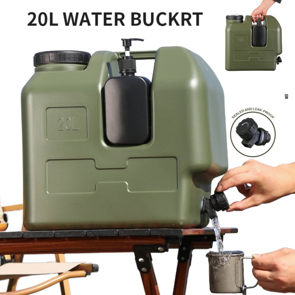 Outdoor Camping Water Tank - 15/20Lポータブルキャンプ用ウォータージャグ、蛇口と石鹸ディスペンサー付き、BPAフリーの水タンク、屋外キャンプや車用の水貯蔵タンク