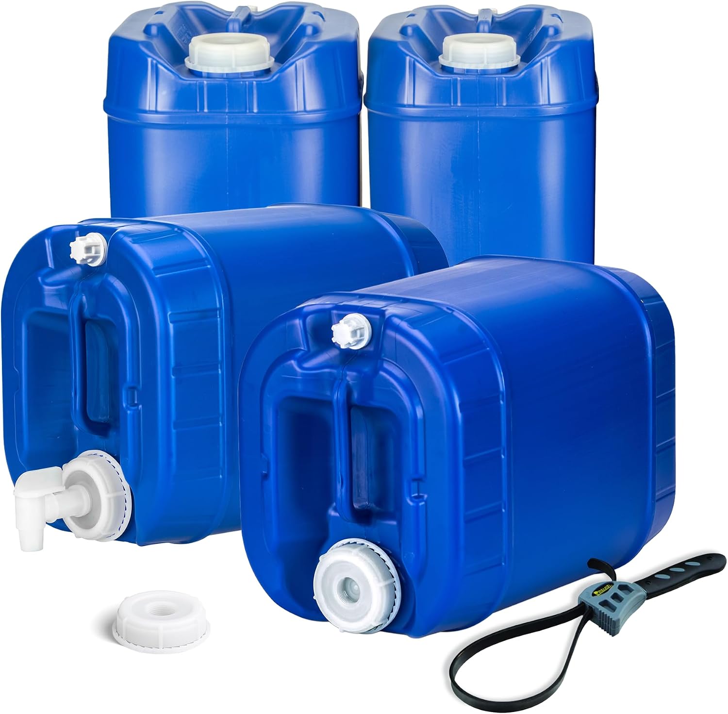 Outdoor Camping Water Tank - 積み重ね可能な緊急用貯水容器、6個パック5ガロン食品グレード水タンク、頑丈なブルーライト遮断液体貯蔵バケツ（蛇口付き）、キャンプ、アウトドア、サバイバル用