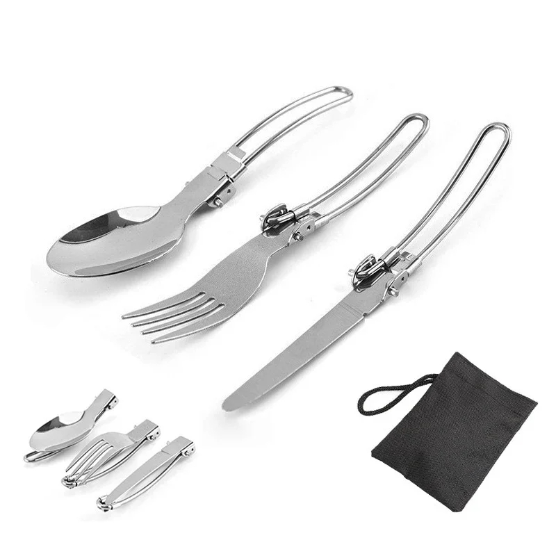 Outdoor Camping Glamping Share - 1-10 個折りたたみ式キャンプフォークとスプーンセットステンレス鋼超軽量アウトドア食器キャンプハイキングピクニックアウトドア用