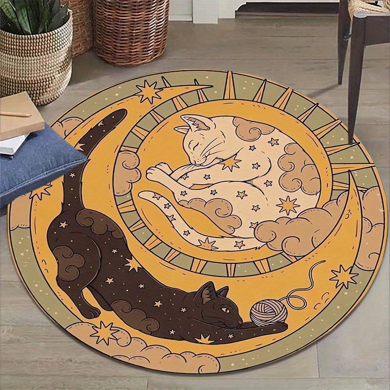 Outdoor Camping Mats Large - VIKAMA 陰陽猫柄ラウンドカーペット ソフトフロアマット スタディカーペット 寝室用カーペット リビングルーム用大型ラグ