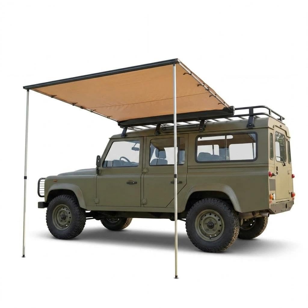 Outdoor Camping Vehicle - SUVトラックバン用ルーフラックオーニング - 格納式サイドサンシェード、UV50+ 600Dオックスフォード防水キャノピー、調整可能なアルミポール、収納バッグ付き屋外キャンプシェルター