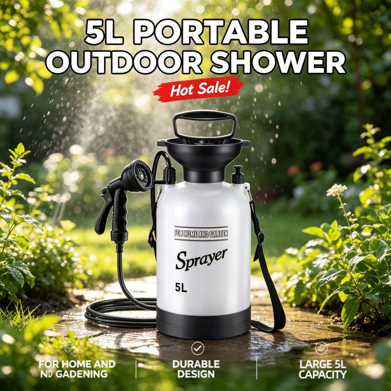 Outdoor Camping Water Tank - 5L携帯用キャンプシャワー手動圧力噴霧器、調整可能なノズル付きスプレーボトル、庭、ペットの沐浴、洗車、屋外使用に