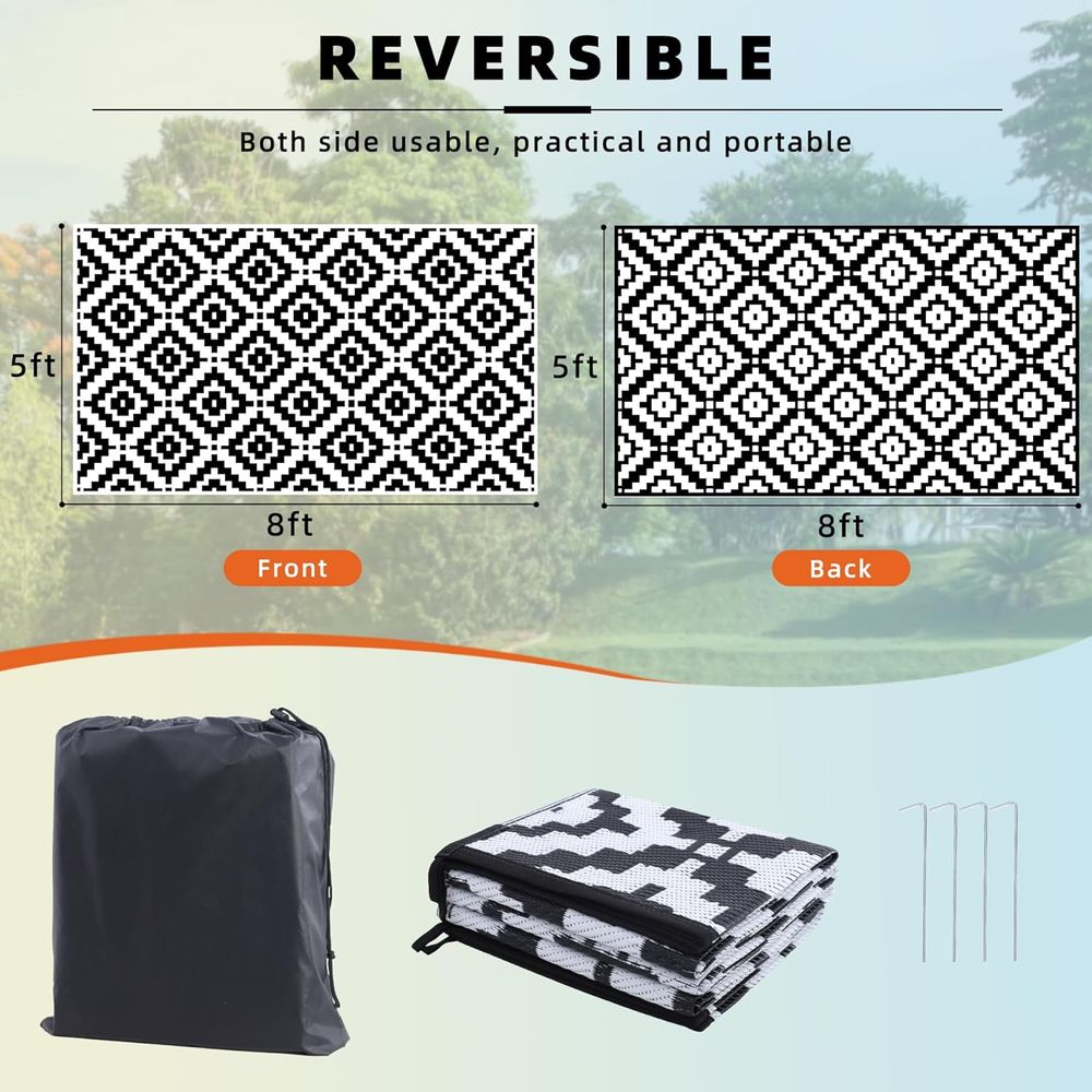 屋外用ラグ 5x8 防水 リバーシブル パティオ プラスチッ - Outdoor Camping Mats Large のレビューと価格