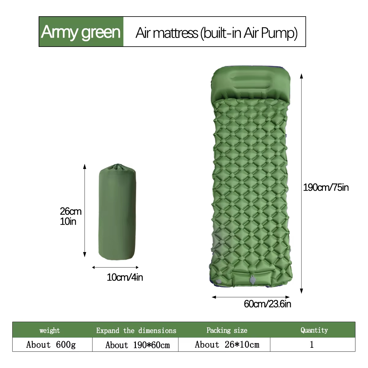 190*60 センチメートル屋外キャンプインフレータブルマッ - Outdoor Camping Mattress のレビューと価格