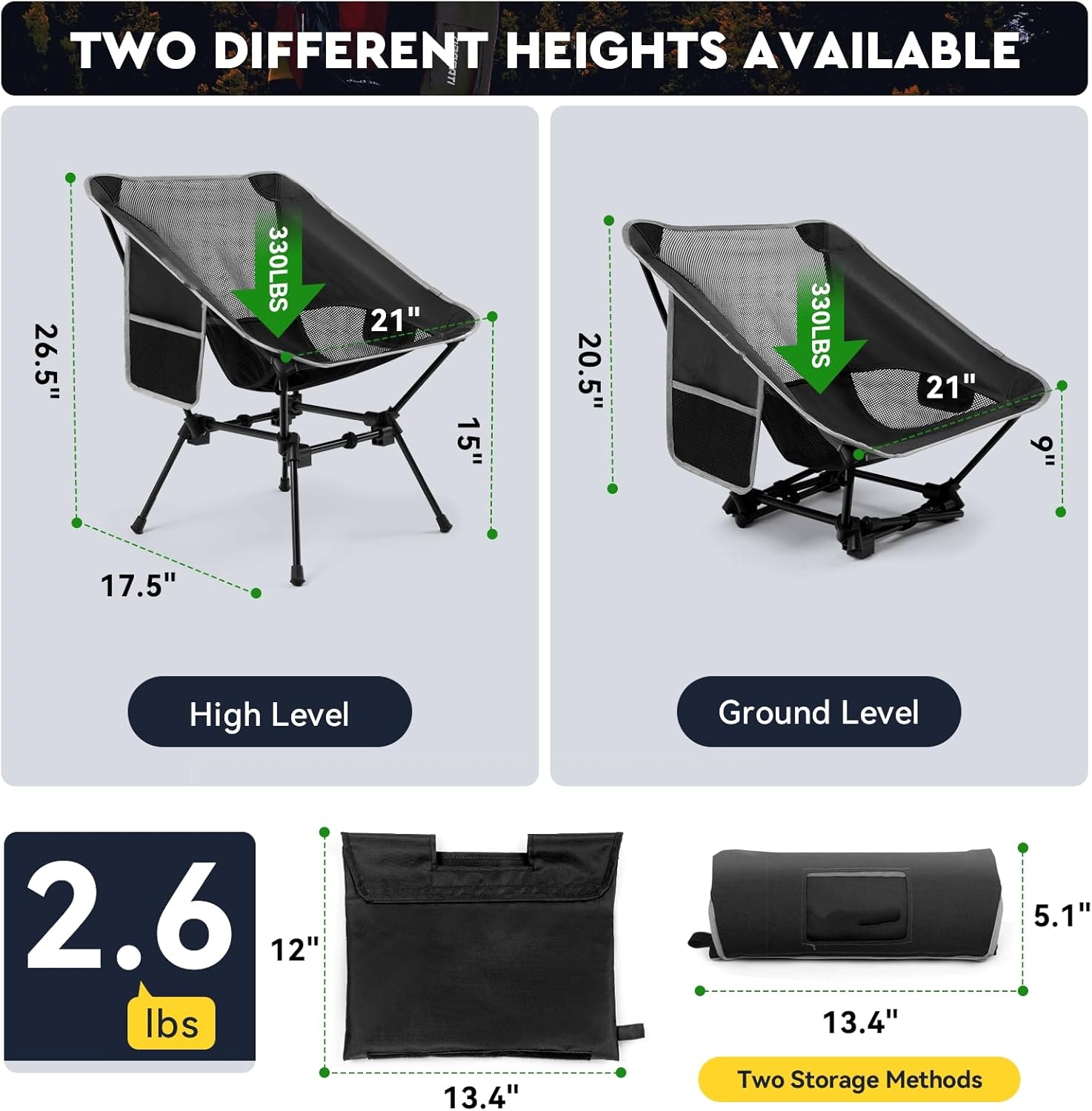 軽量キャンプチェア、大人用キャンプチェア、高さ調節可能なハイ - Outdoor Camping Furniture のレビューと価格