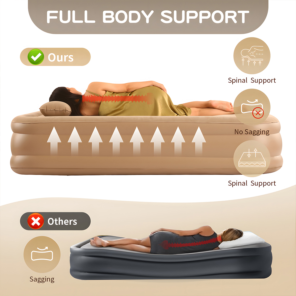 ポンプ内蔵クイーンエアマットレス アップグレードされたブロー - Outdoor Camping Mattress のレビューと価格