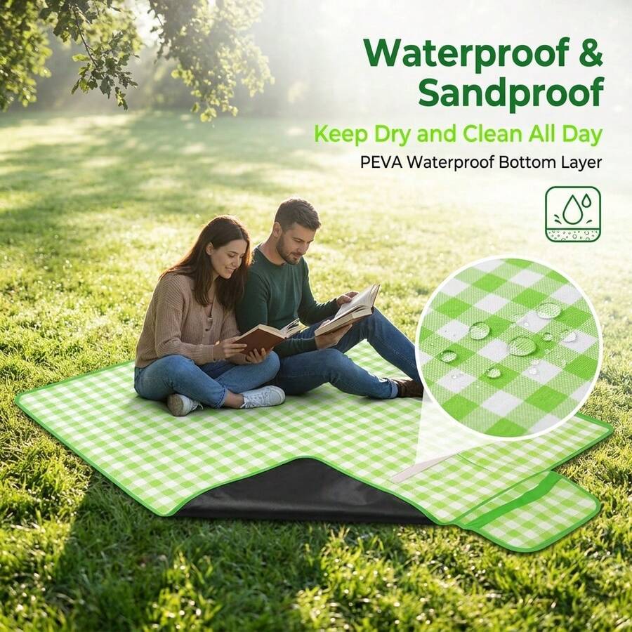 防水折りたたみ式チェック柄ピクニックマット、特大ポータブル屋 - Outdoor Camping Mats Large のレビューと価格