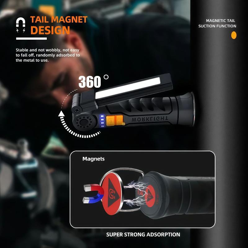 充電式LED懐中電灯ワークライト、マグネットとフック付き、防 - Outdoor Camping Jobs のレビューと価格