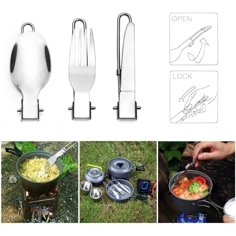 1-10 個折りたたみ式キャンプフォークとスプーンセットステ - Outdoor Camping Glamping Share のレビューと価格